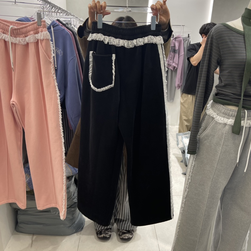 ANDE韓國直郵女裝新款真品人氣24秋冬職業休閑褲拉絨蕾絲Ande休閑褲