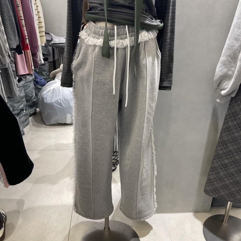 ANDE韓國直郵女裝新款真品人氣24秋冬職業休閑褲拉絨蕾絲Ande休閑褲圖色1