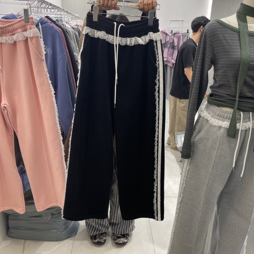 ANDE韓國直郵女裝新款真品人氣24秋冬職業休閑褲拉絨蕾絲Ande休閑褲圖色2