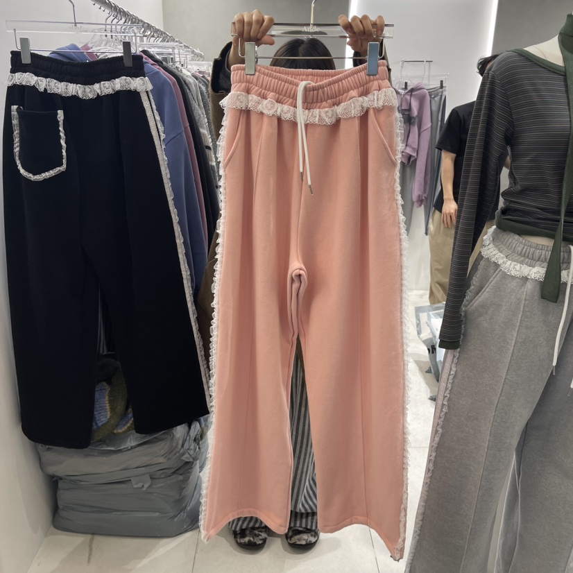 ANDE韓國直郵女裝新款真品人氣24秋冬職業休閑褲拉絨蕾絲Ande休閑褲圖色3