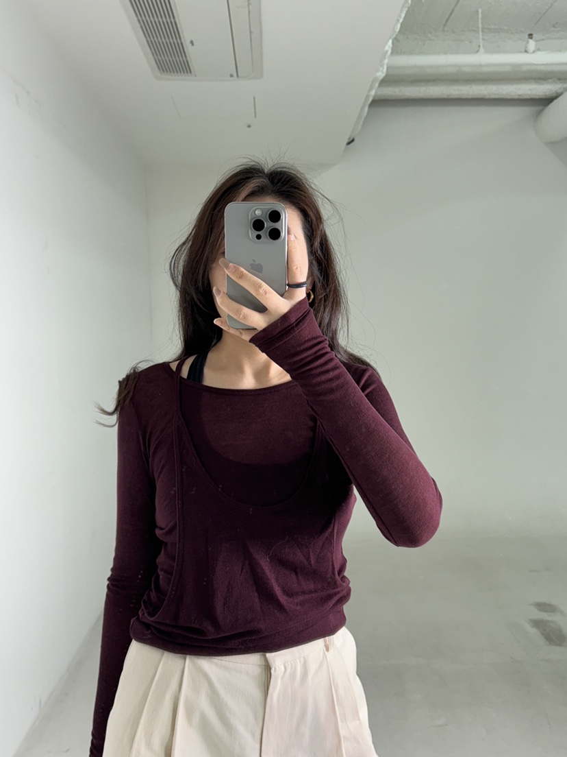 MUSHROOM EFFECT韓國直郵東大門代購女裝新款時尚長袖T恤假兩件MUSHROOM EFFECT長袖T恤