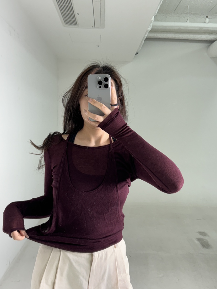 MUSHROOM EFFECT韓國直郵東大門代購女裝新款時尚長袖T恤假兩件MUSHROOM EFFECT長袖T恤