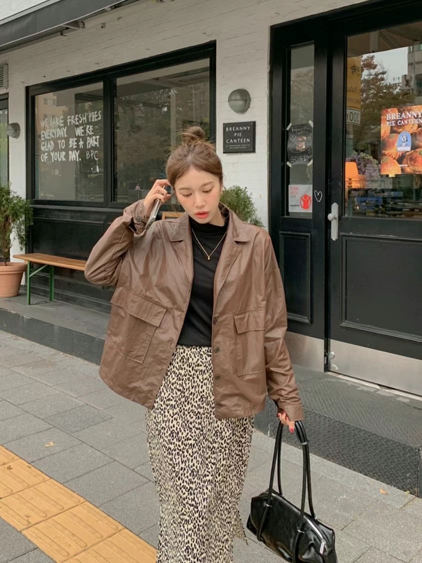 NADRI-나드리-OT直郵韓國代購女裝新款熱賣人氣休閑夾克皮革NADRI夾克圖色1