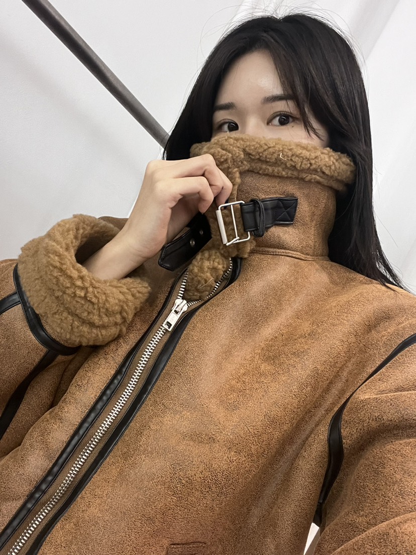 MARRON韓國直郵東大門實拍女裝新品人氣時尚24秋冬短款大衣PIN-UP短款大衣