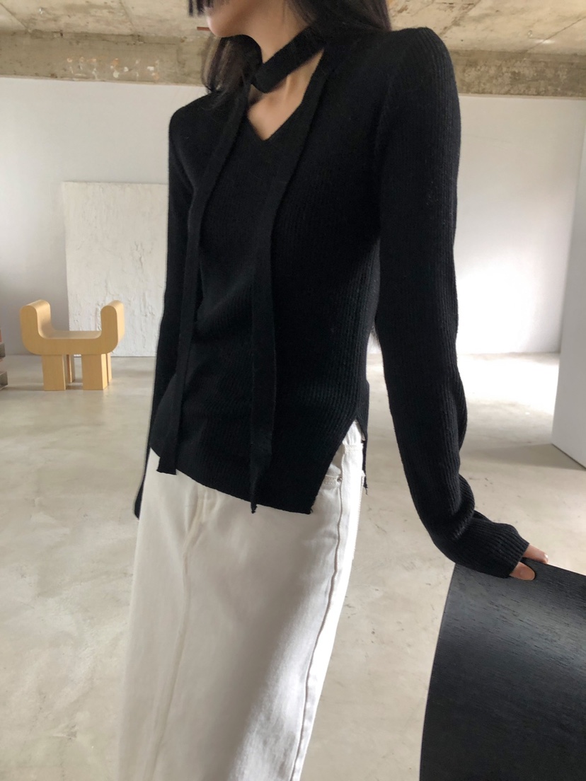LIMSSONG韓國直郵東大門代購女裝新款真品24秋冬針織衫含脖帶LIMSSONG針織衫