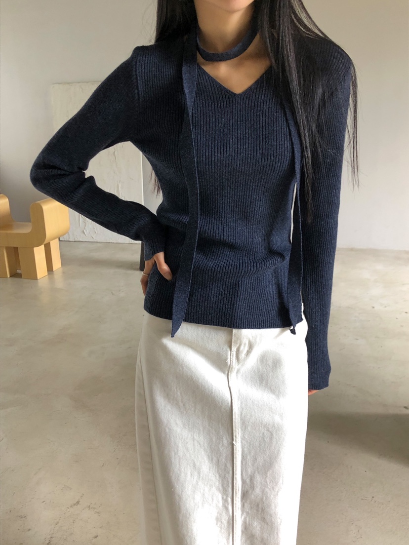 LIMSSONG韓國直郵東大門代購女裝新款真品24秋冬針織衫含脖帶LIMSSONG針織衫