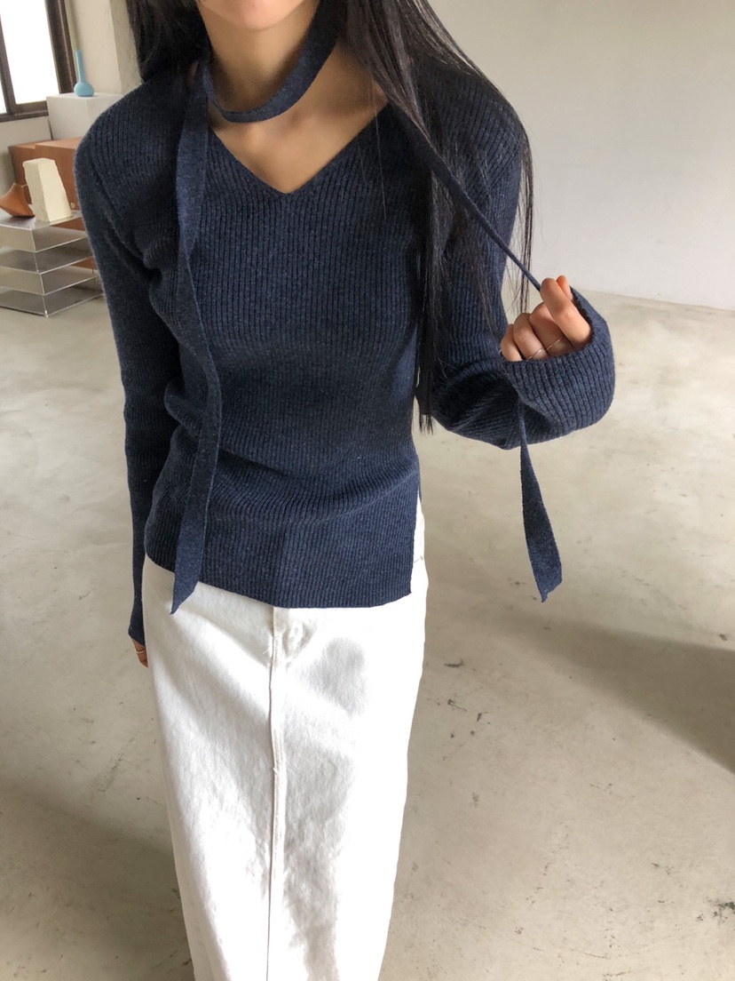LIMSSONG韓國直郵東大門代購女裝新款真品24秋冬針織衫含脖帶LIMSSONG針織衫
