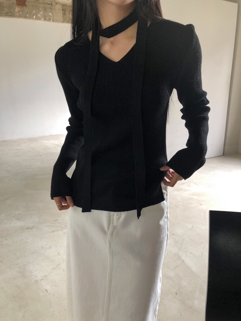 LIMSSONG韓國直郵東大門代購女裝新款真品24秋冬針織衫含脖帶LIMSSONG針織衫圖色1