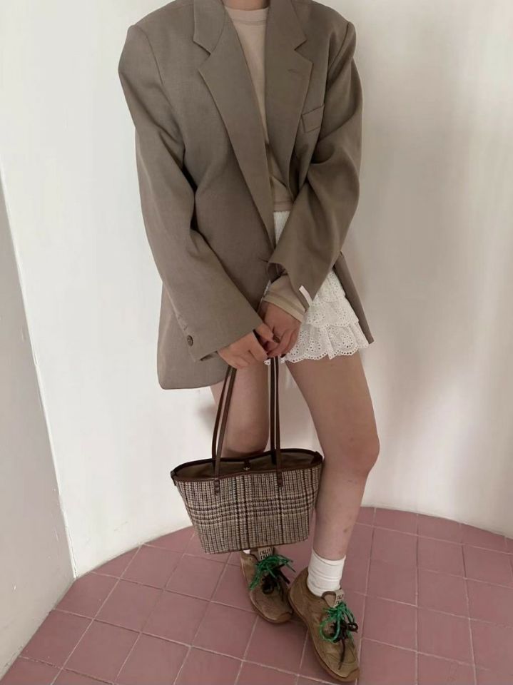 TROUVAILLE韓國直郵女裝新款真品職業熱賣單肩斜跨包羊毛格紋TROUVAILLE單肩/斜跨包