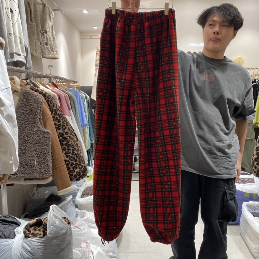 J.BALLOON韓國直郵女裝新品人氣推薦熱賣休閑褲格紋抓絨加絨J.BALLOON休閑褲
