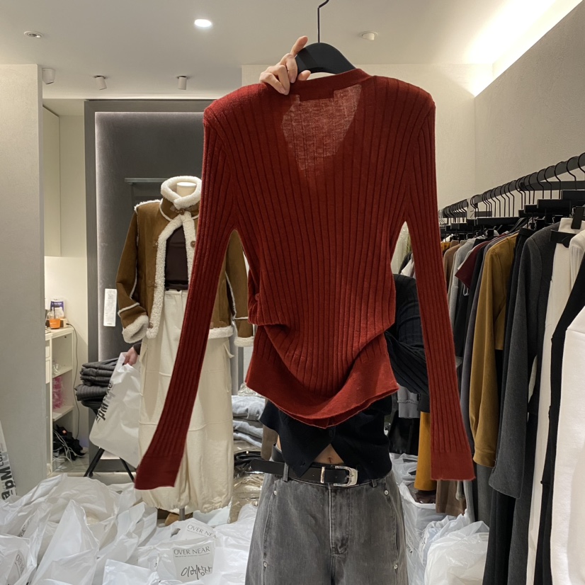 NAME VALUE直郵韓國代購女裝新品24秋冬熱賣長袖T恤羅紋OVER NEAP長袖T恤