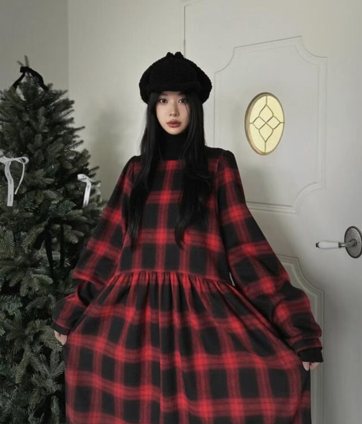 STYLE LOUNGE韓國直郵女裝新款24秋冬推薦連衣裙拉絨格紋STYLE LOUNGE連衣裙