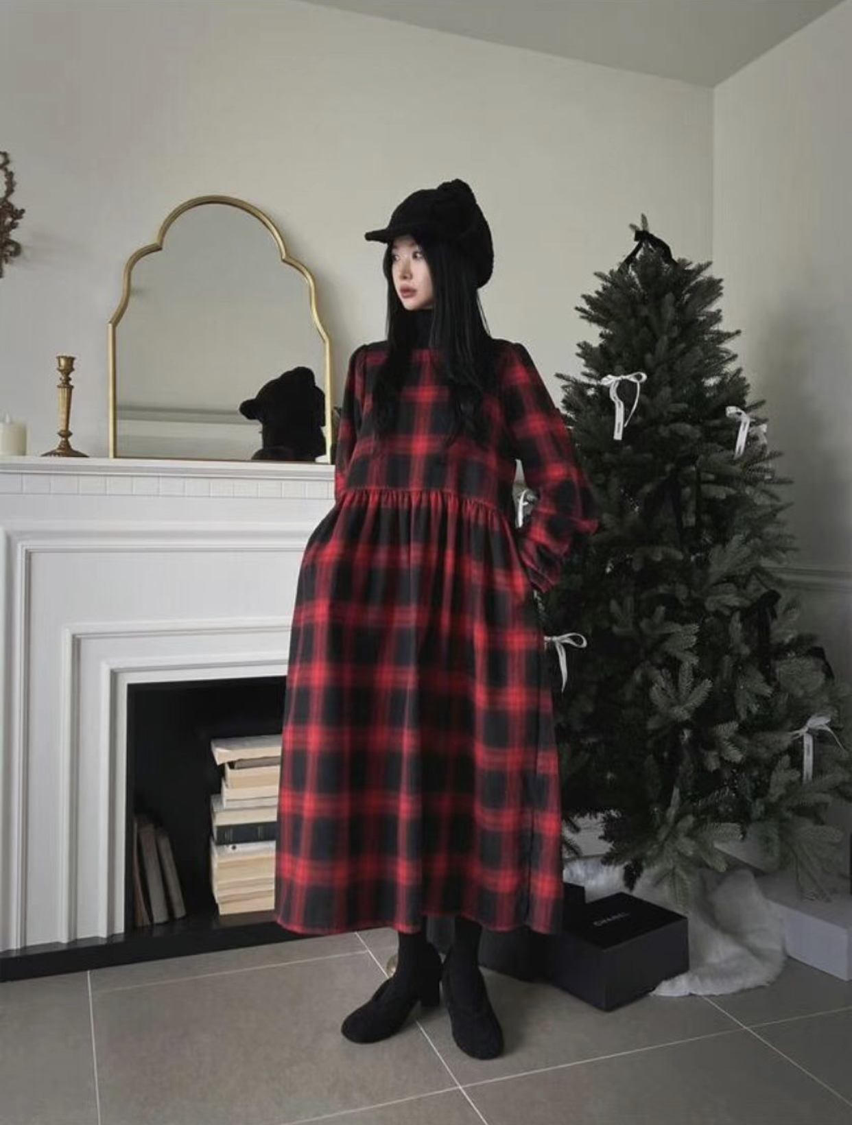 STYLE LOUNGE韓國直郵女裝新款24秋冬推薦連衣裙拉絨格紋STYLE LOUNGE連衣裙