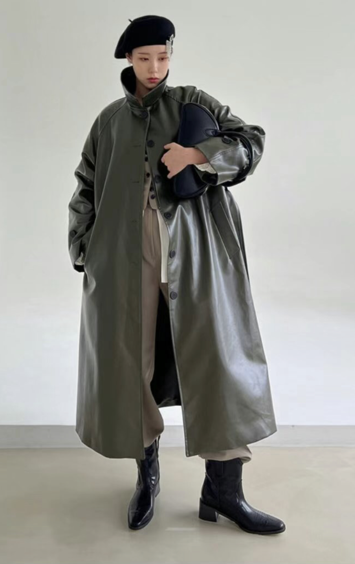 STYLE LOUNGE韓國直郵女裝新品職業24秋冬時尚長款風衣皮革STYLE LOUNGE長款風衣