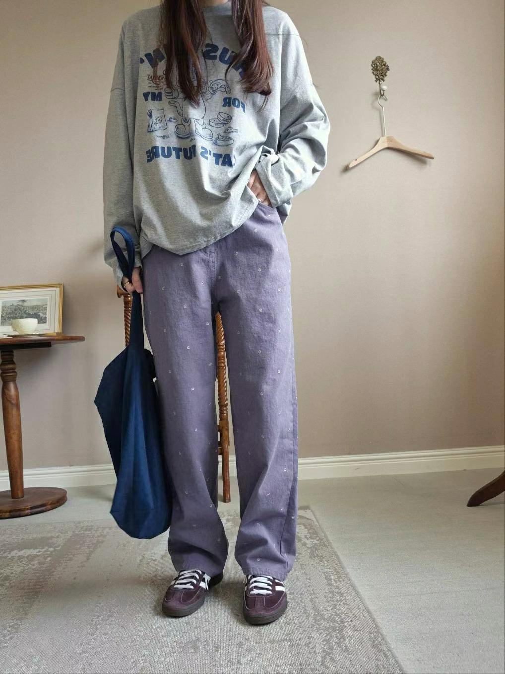 BUTTERING直郵韓國代購女裝新款職業24秋冬人氣休閑褲刺繡ARLOW休閑褲