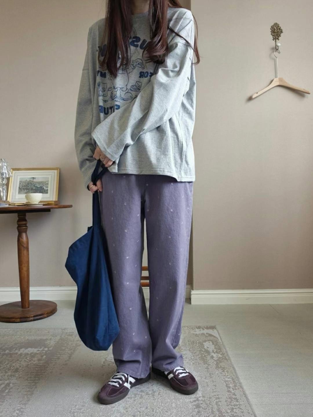 BUTTERING直郵韓國代購女裝新款職業24秋冬人氣休閑褲刺繡ARLOW休閑褲