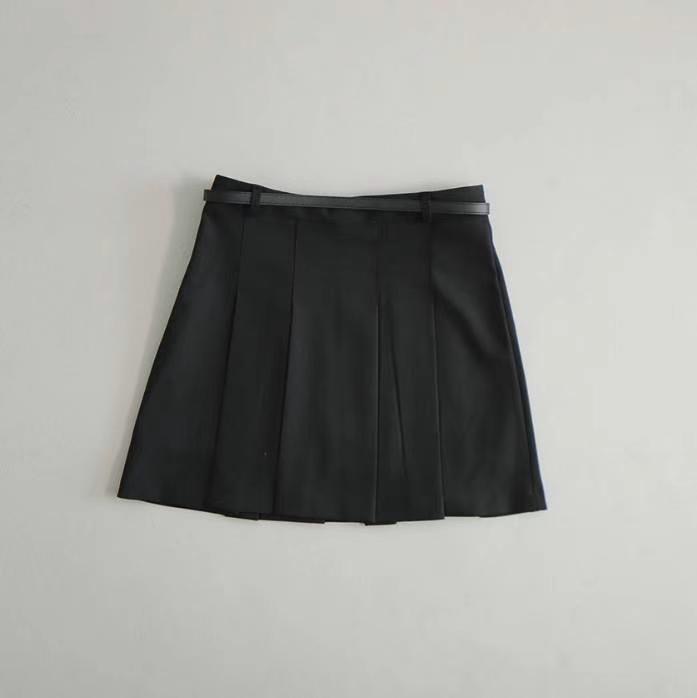 MOR___韓國直郵東大門代購女裝新款熱賣休閑短裙含腰帶百褶MOR___短裙