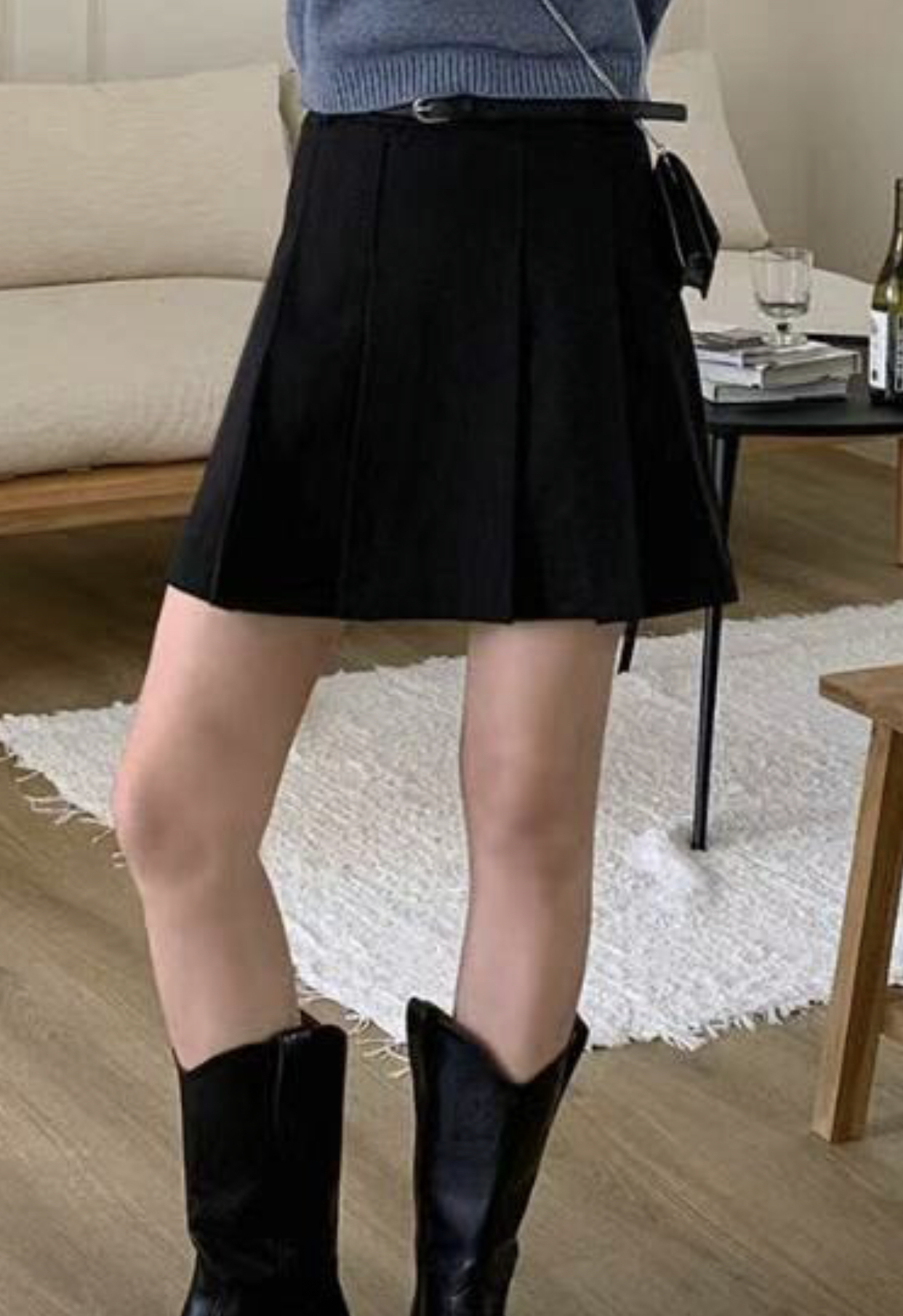 MOR___韓國直郵東大門代購女裝新款熱賣休閑短裙含腰帶百褶MOR___短裙