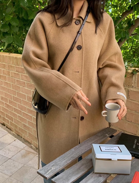 MERRYPN韓國直郵東大門代購女裝新品職業熱賣中長款大衣含腰帶LENEUF中長款大衣圖色1