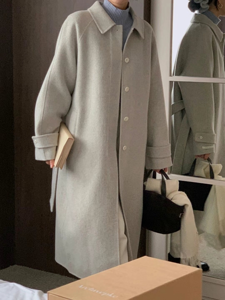 IVORY直郵韓國代購女裝新款職業人氣真品休閑中長款大衣含腰帶IVORY中長款大衣