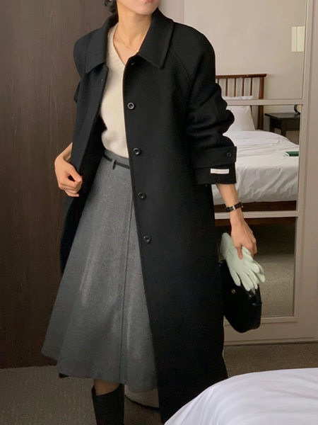 IVORY直郵韓國代購女裝新款職業人氣真品休閑中長款大衣含腰帶IVORY中長款大衣圖色4