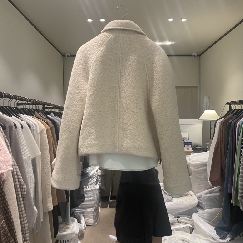 RE STOCK直郵韓國代購女裝新品休閑時尚短款大衣羊駝毛短款RE STOCK短款大衣