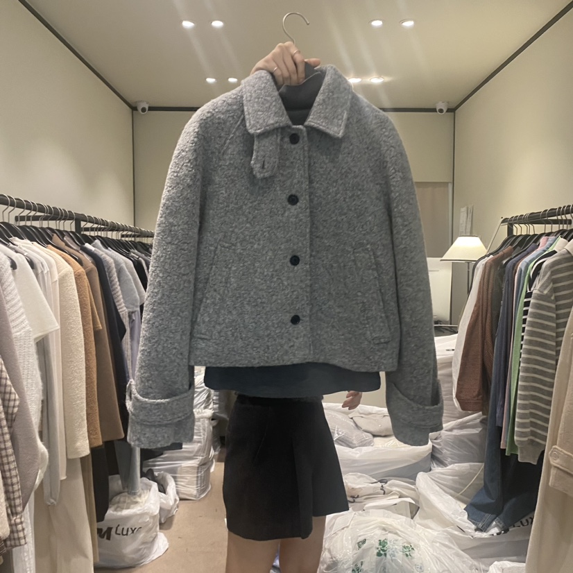 RE STOCK直郵韓國代購女裝新品休閑時尚短款大衣羊駝毛短款RE STOCK短款大衣圖色2