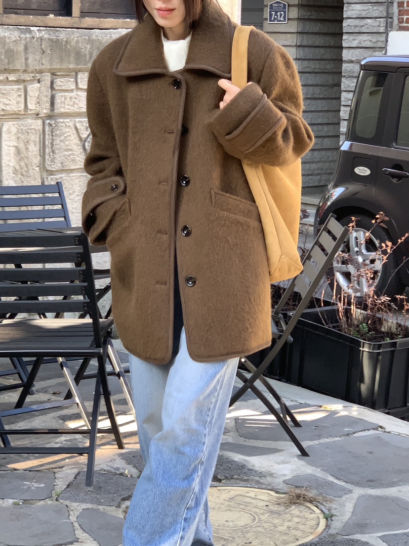 OURS東大門代購女士新品職業時尚人氣24秋夏短款大衣羊駝毛復古OURS短款大衣