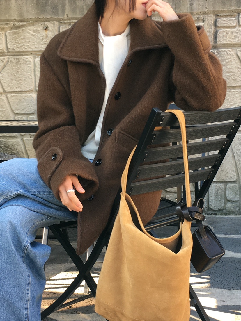 OURS東大門代購女士新品職業時尚人氣24秋夏短款大衣羊駝毛復古OURS短款大衣