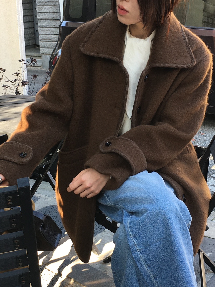 OURS東大門代購女士新品職業時尚人氣24秋夏短款大衣羊駝毛復古OURS短款大衣