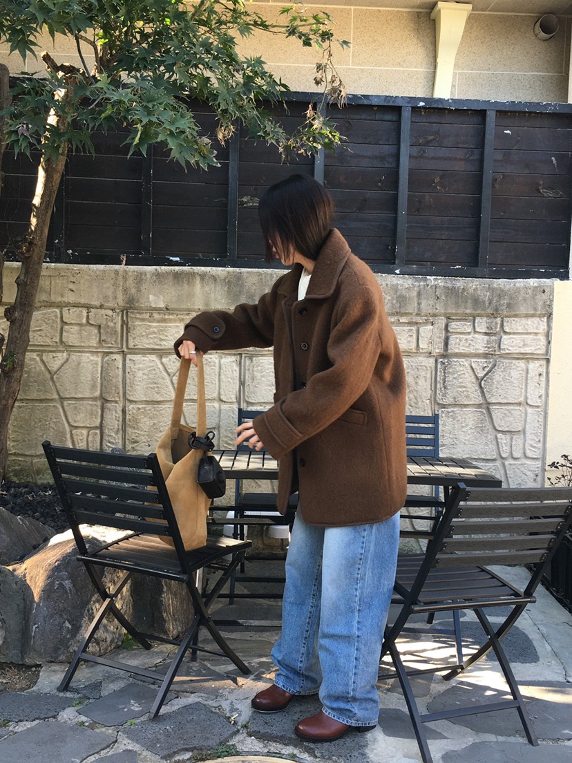 OURS東大門代購女士新品職業時尚人氣24秋夏短款大衣羊駝毛復古OURS短款大衣