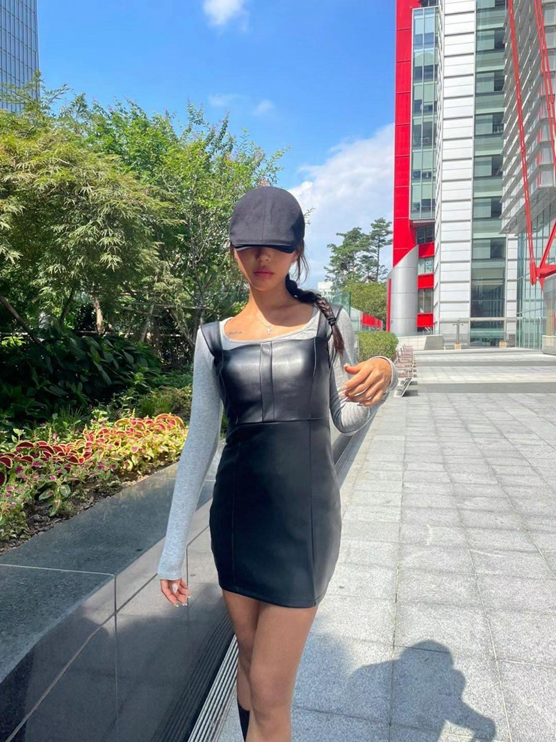 LAURENT東大門實拍女裝新款休閑真品24秋夏熱賣連衣裙皮革LAURENT連衣裙