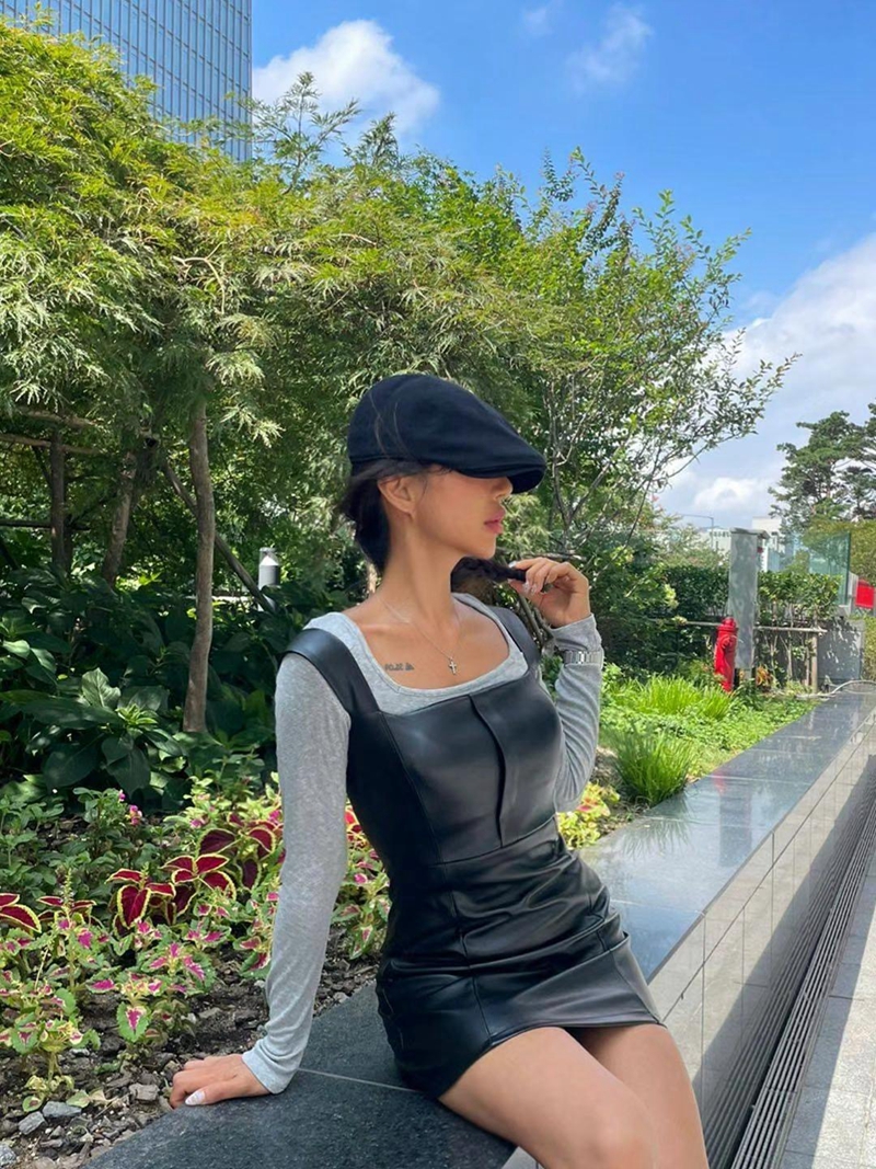 LAURENT東大門實拍女裝新款休閑真品24秋夏熱賣連衣裙皮革LAURENT連衣裙