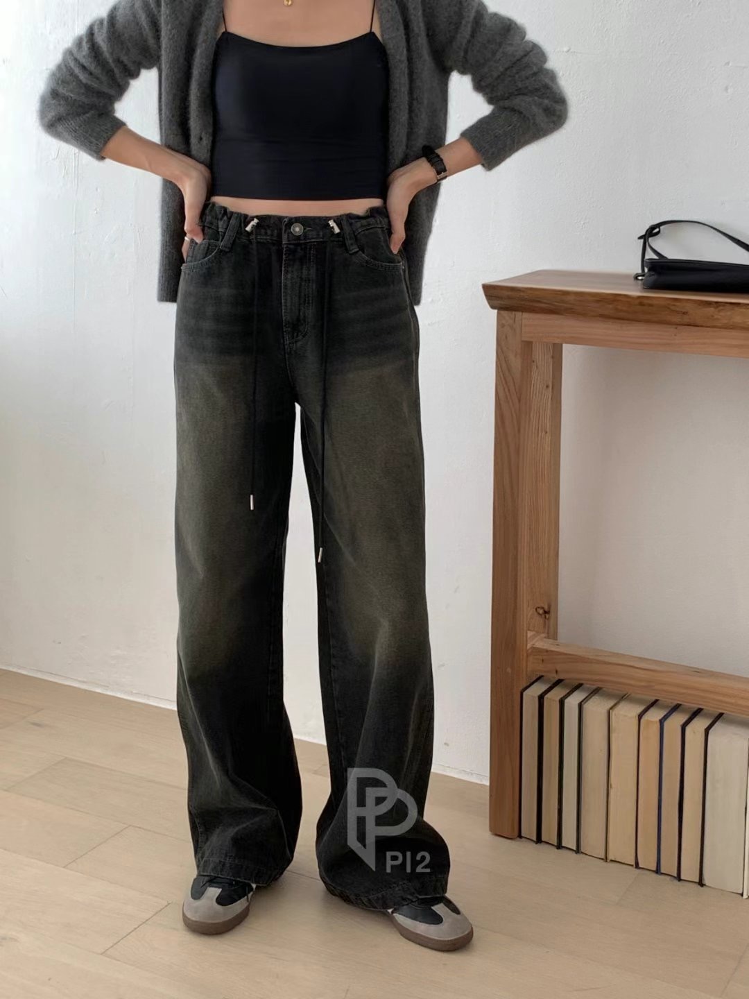 PI2韓國直郵東大門代購女裝新款24秋冬推薦熱賣時尚牛仔褲Pi2牛仔褲圖色2