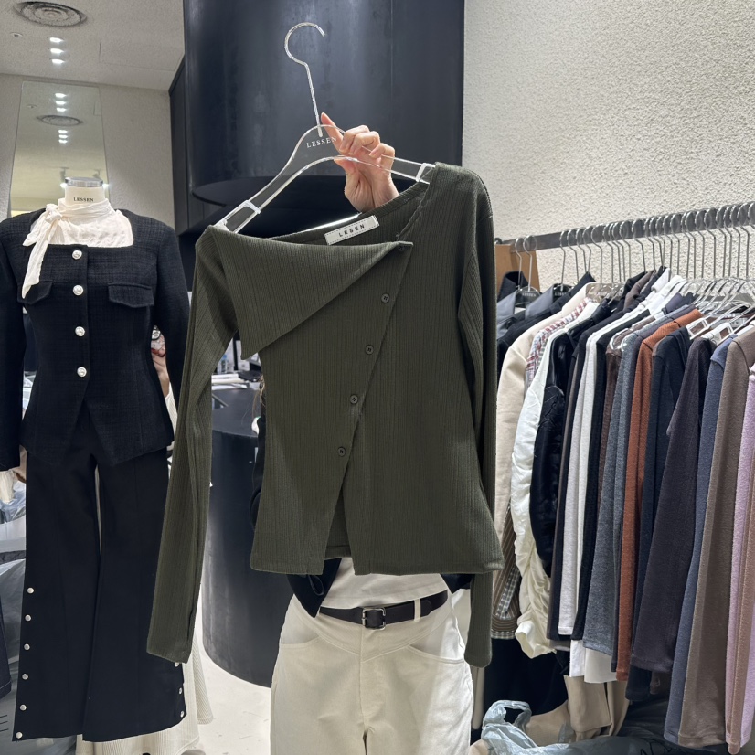 LESSEN韓國直郵東大門代購女裝新款時尚職業推薦長袖T恤開衫LESSEN長袖T恤