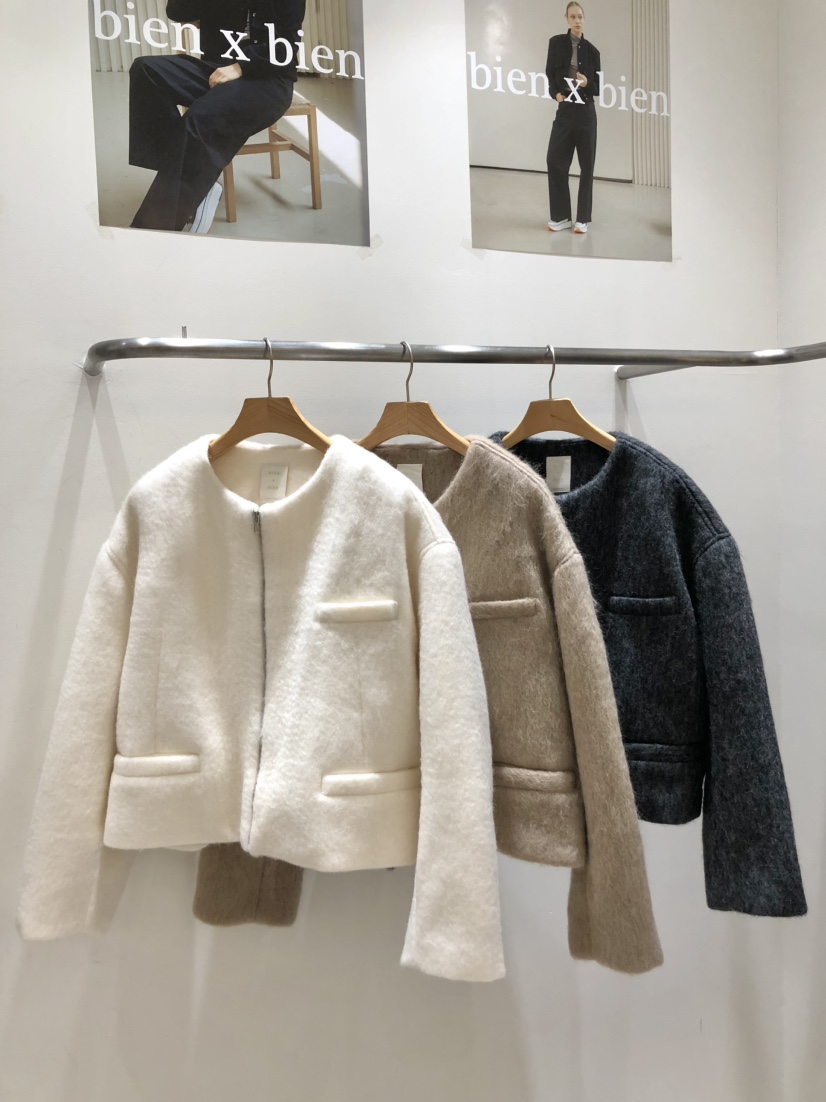 BIENBIEN韓國直郵東大門代購女裝新款熱賣24秋冬短款大衣馬海毛EYEL短款大衣