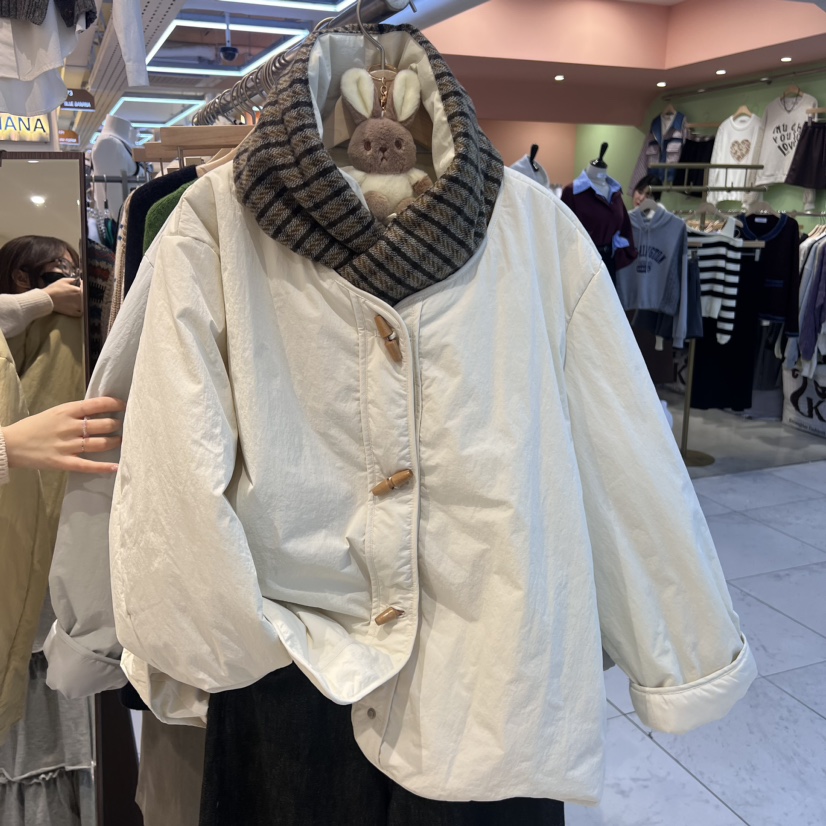 JuA韓國直郵女裝新款推薦休閑24秋冬短款羽絨服含圍巾格紋鴨絨JUA短款羽絨服圖色2
