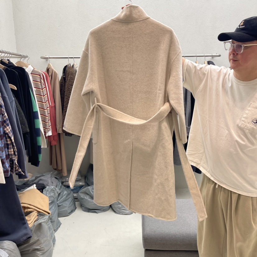 humming bird韓國直郵女裝新款熱賣休閑中長款大衣含腰帶雙層HUMMING BIRD中長款大衣