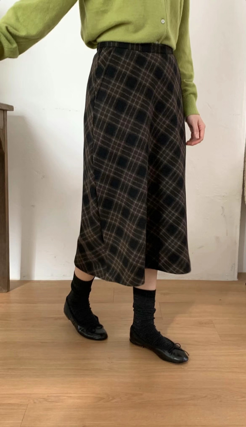 DE ONDO直郵韓國代購女裝新品時尚熱賣半身裙中短裙羊毛格紋DE ONDO半身裙/中短裙