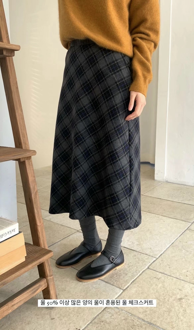 DE ONDO直郵韓國代購女裝新品時尚熱賣半身裙中短裙羊毛格紋DE ONDO半身裙/中短裙