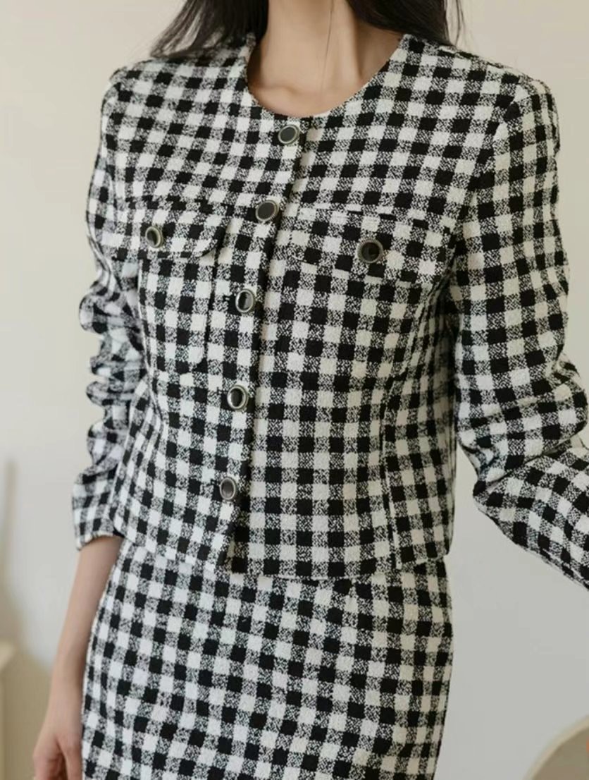 TERAIS韓國直郵東大門實拍女裝新品職業熱賣推薦時尚夾克花呢TERAIS夾克