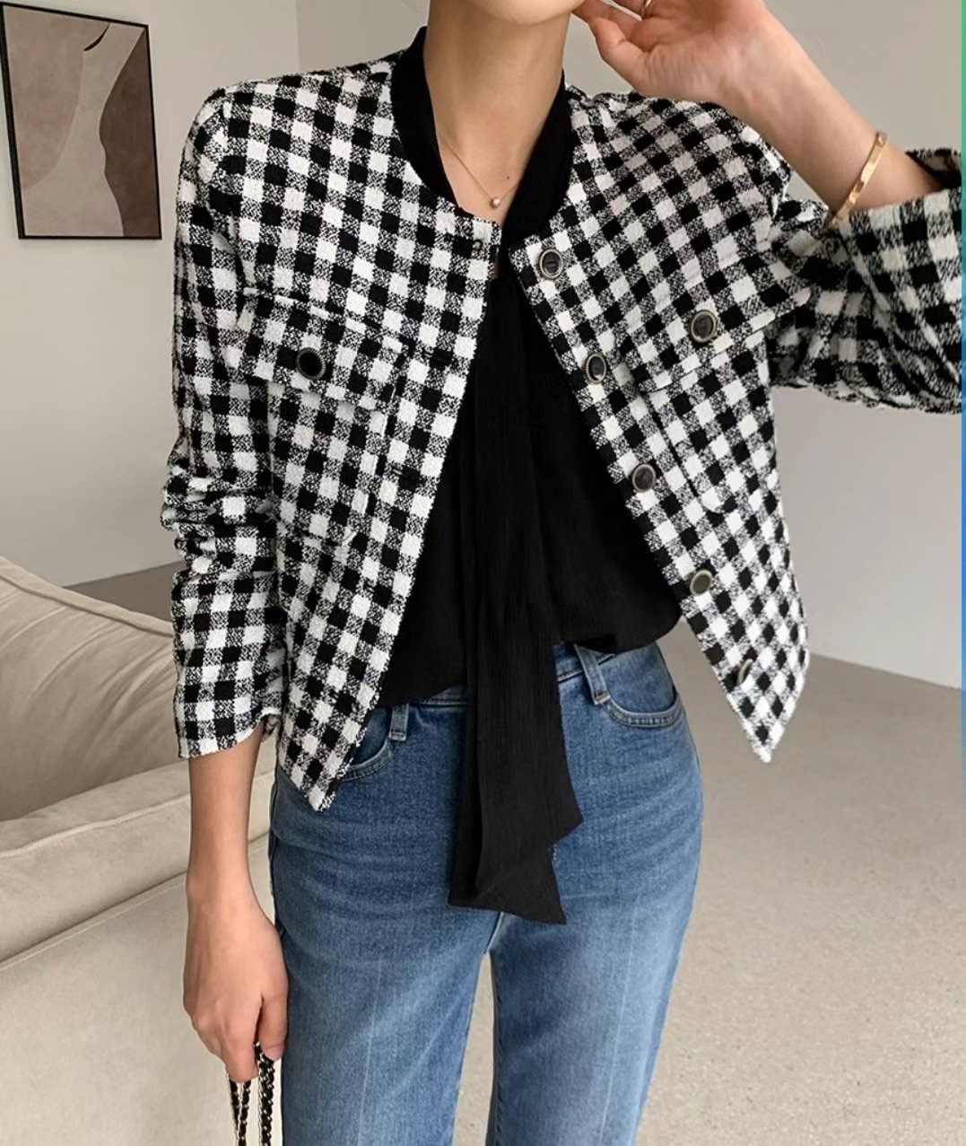 TERAIS韓國直郵東大門實拍女裝新品職業熱賣推薦時尚夾克花呢TERAIS夾克