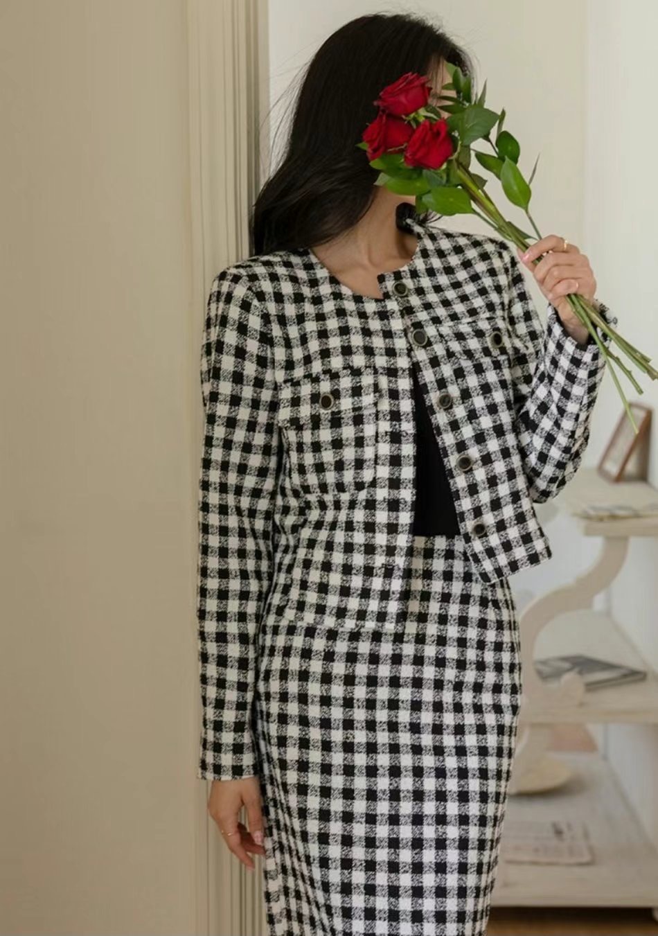 TERAIS韓國直郵東大門實拍女裝新品職業熱賣推薦時尚夾克花呢TERAIS夾克圖色1