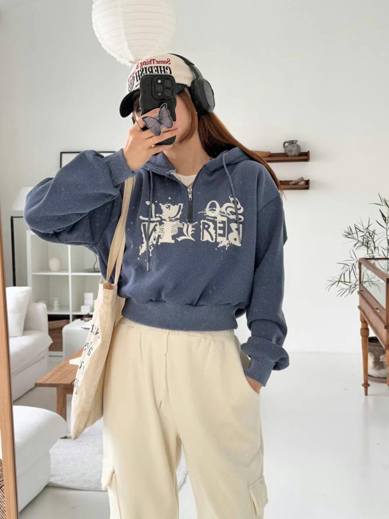BBIBBICO韓國直郵女裝新品推薦職業熱賣真品24秋冬衛衣拉鏈BBIBBICO衛衣