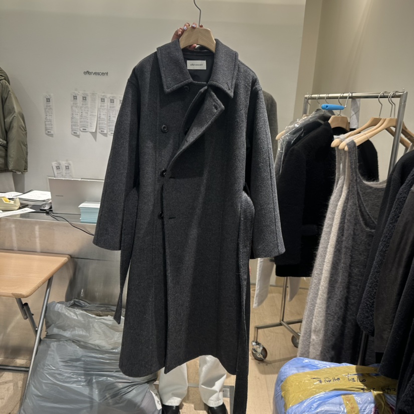 evc/effervescent直郵韓國代購女裝新款真品中長款大衣含腰帶evc/effervescent中長款大衣圖色2