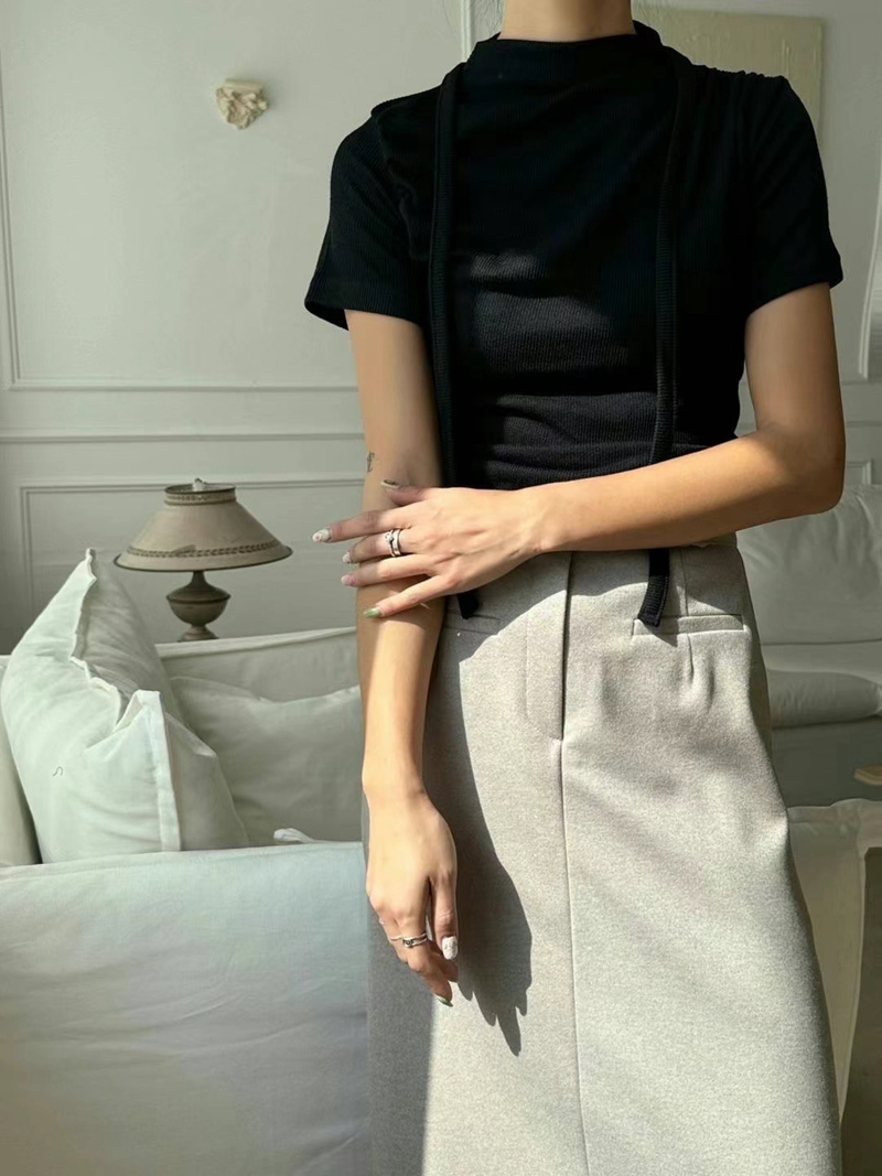 PRANA/CLOTHINK韓國直郵東大門實拍女裝新品真品T恤含脖帶腰帶羅紋PRANA/CLOTHINKT恤