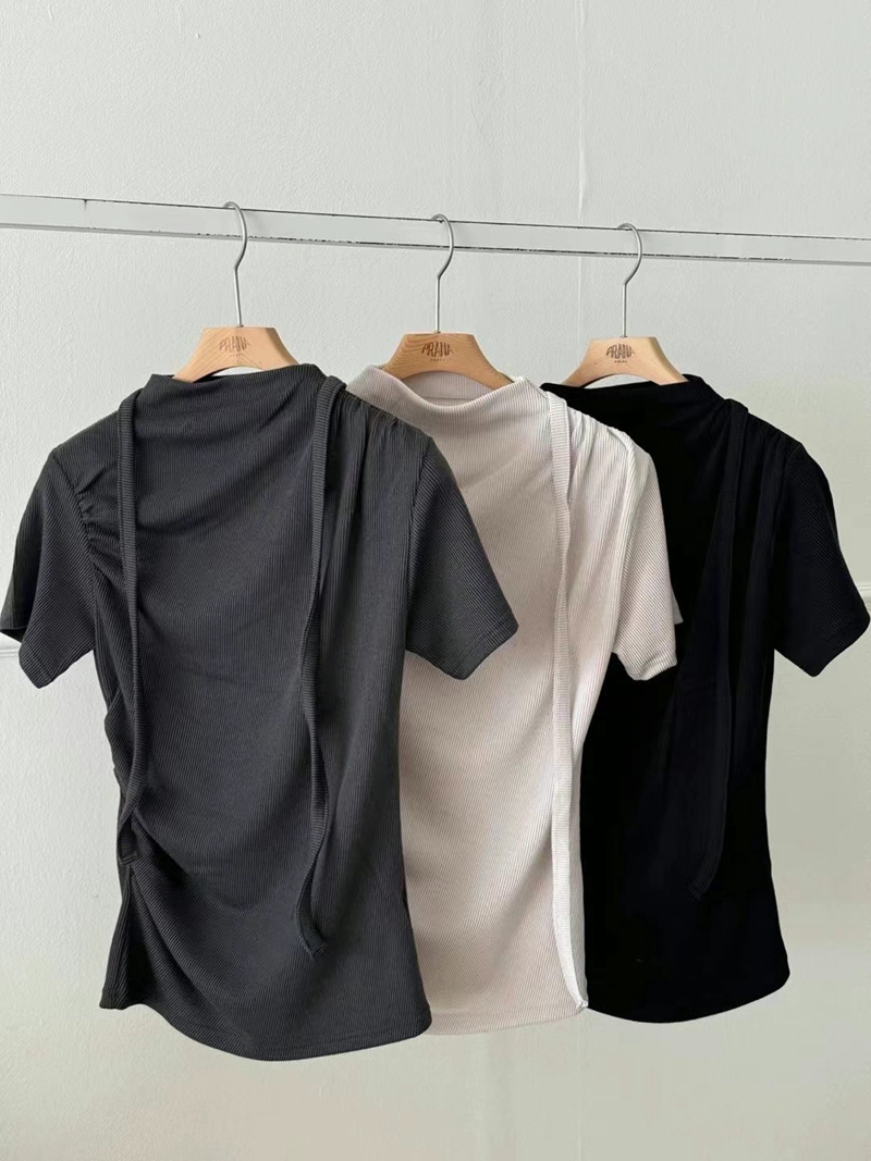 PRANA/CLOTHINK韓國直郵東大門實拍女裝新品真品T恤含脖帶腰帶羅紋PRANA/CLOTHINKT恤圖色2左二色