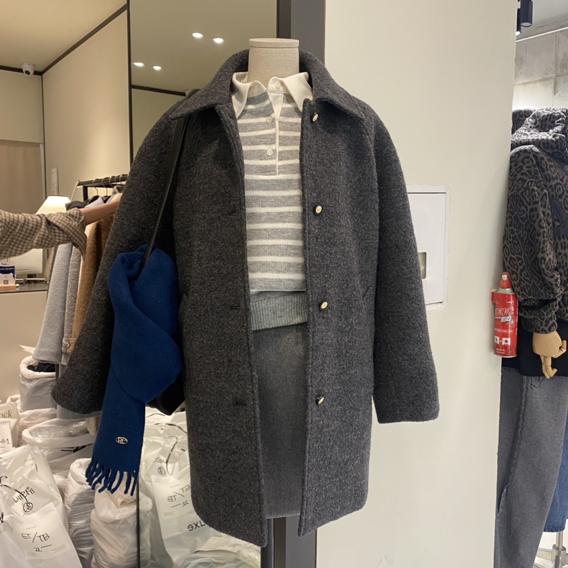 RE STOCK韓國直郵東大門代購女裝新品時尚休閑人氣中長款大衣RE STOCK中長款大衣