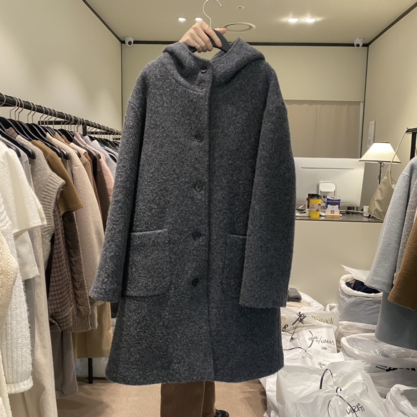 RE STOCK韓國直郵東大門代購女裝新品時尚休閑人氣中長款大衣RE STOCK中長款大衣圖色3