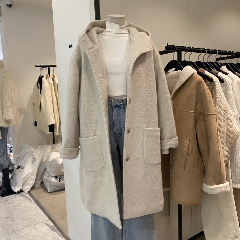 RE STOCK韓國直郵東大門代購女裝新品時尚休閑人氣中長款大衣RE STOCK中長款大衣圖色4